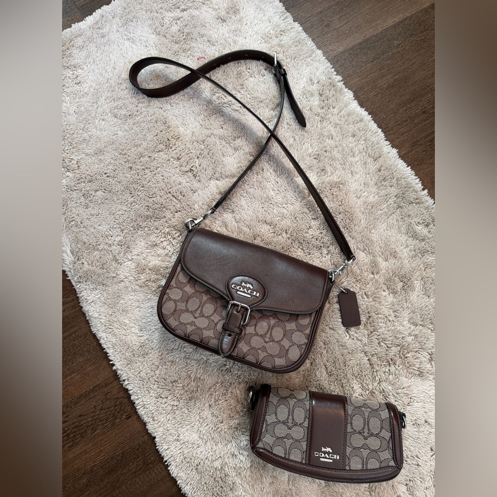 Coach Signature Jacquard Amelia Saddle Bag Crossbody Bag Set